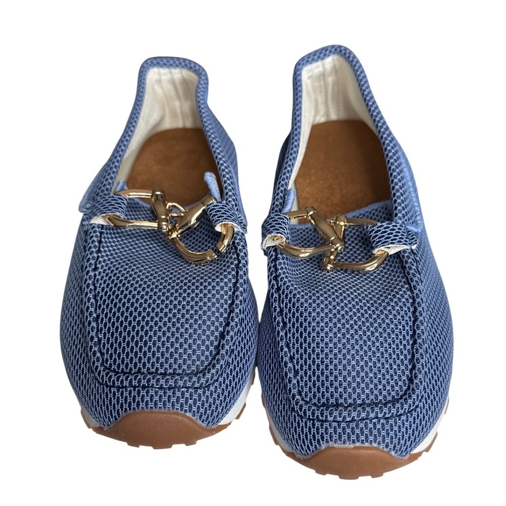 Blue Mesh Loafers Women Size 37 Slip On Gold Buckle Casual Comfort Shoes